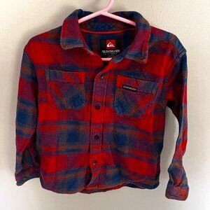 Quicksilver Flannel Shirt Toddler Plaid 3T Red Blue Long Sleeve Button Down